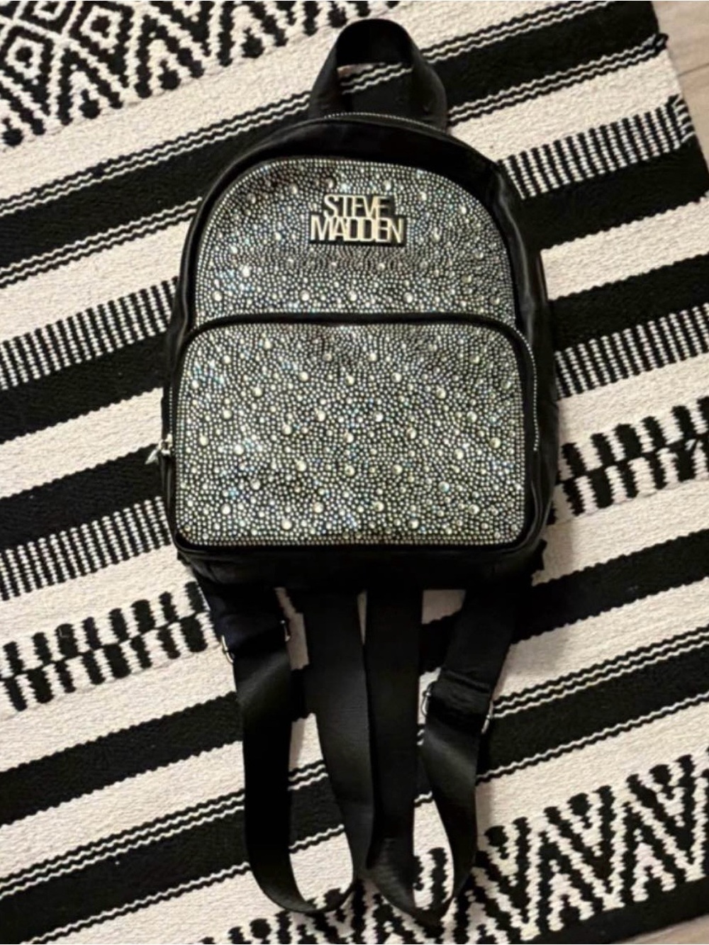 Steve Madden Black Rhinestone Mini Backpack